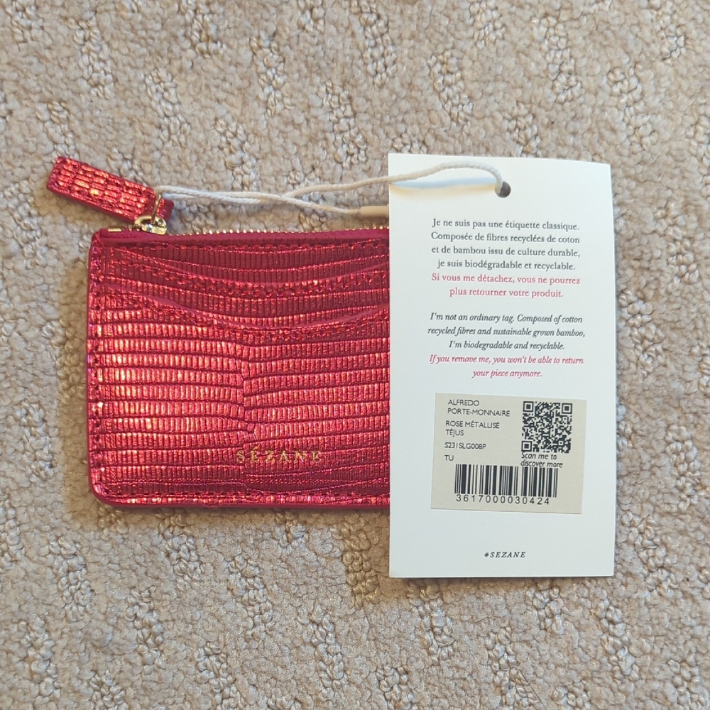 Sezane Alfredo Coin Case Metallic Pink NWT